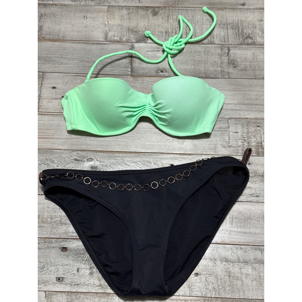 Victoria's Secret Mint Green Bandeau Top 32B & Black Chain Bottoms Small Bikini